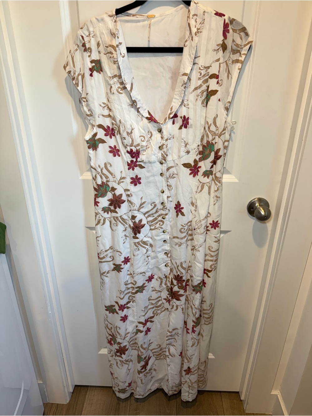 Free People Ivory Floral Button Front Boho Maxi Dress Large - Picture 3 of 5